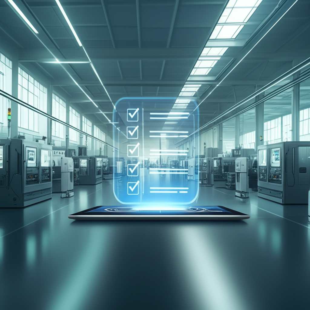 a conceptual image of a digital social compliance checklist representing modern auditing and factory verification