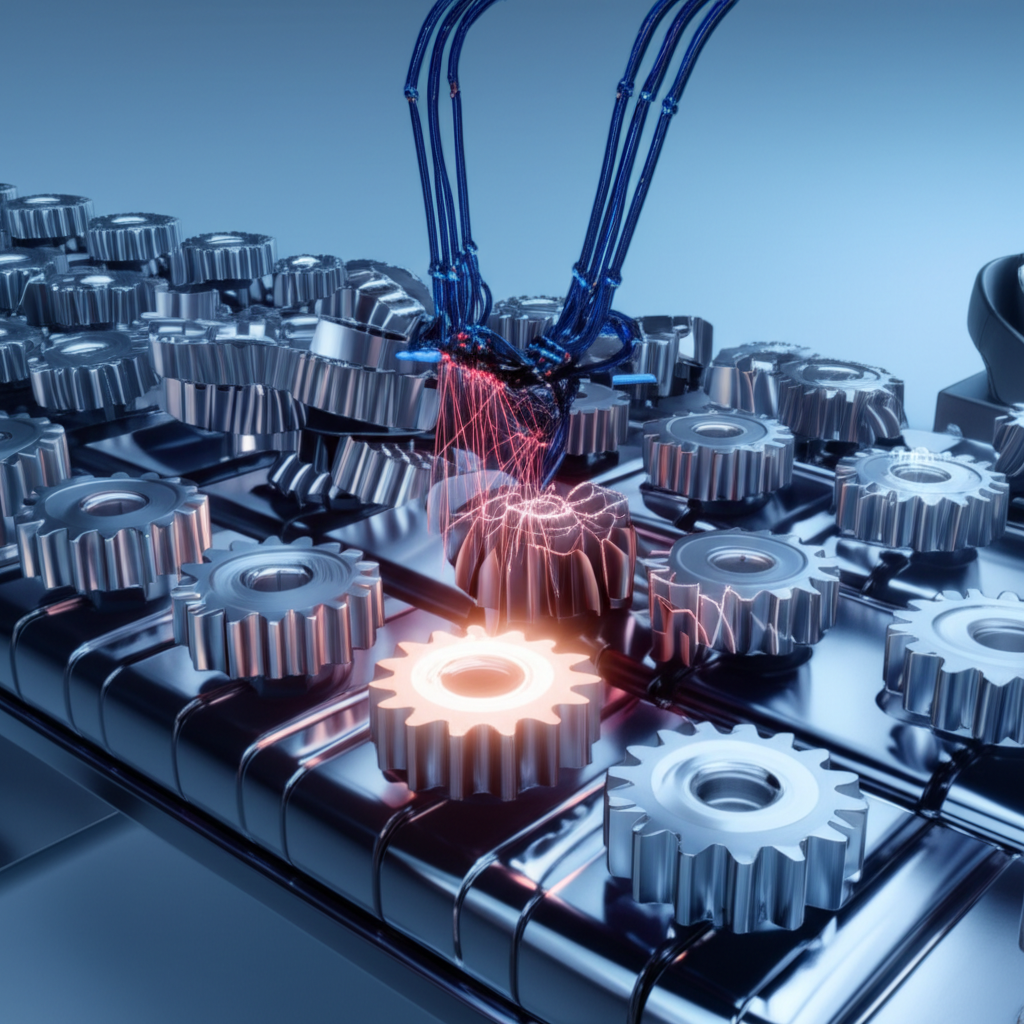 a conceptual image of a single part being meticulously measured on a production line representing the fai process