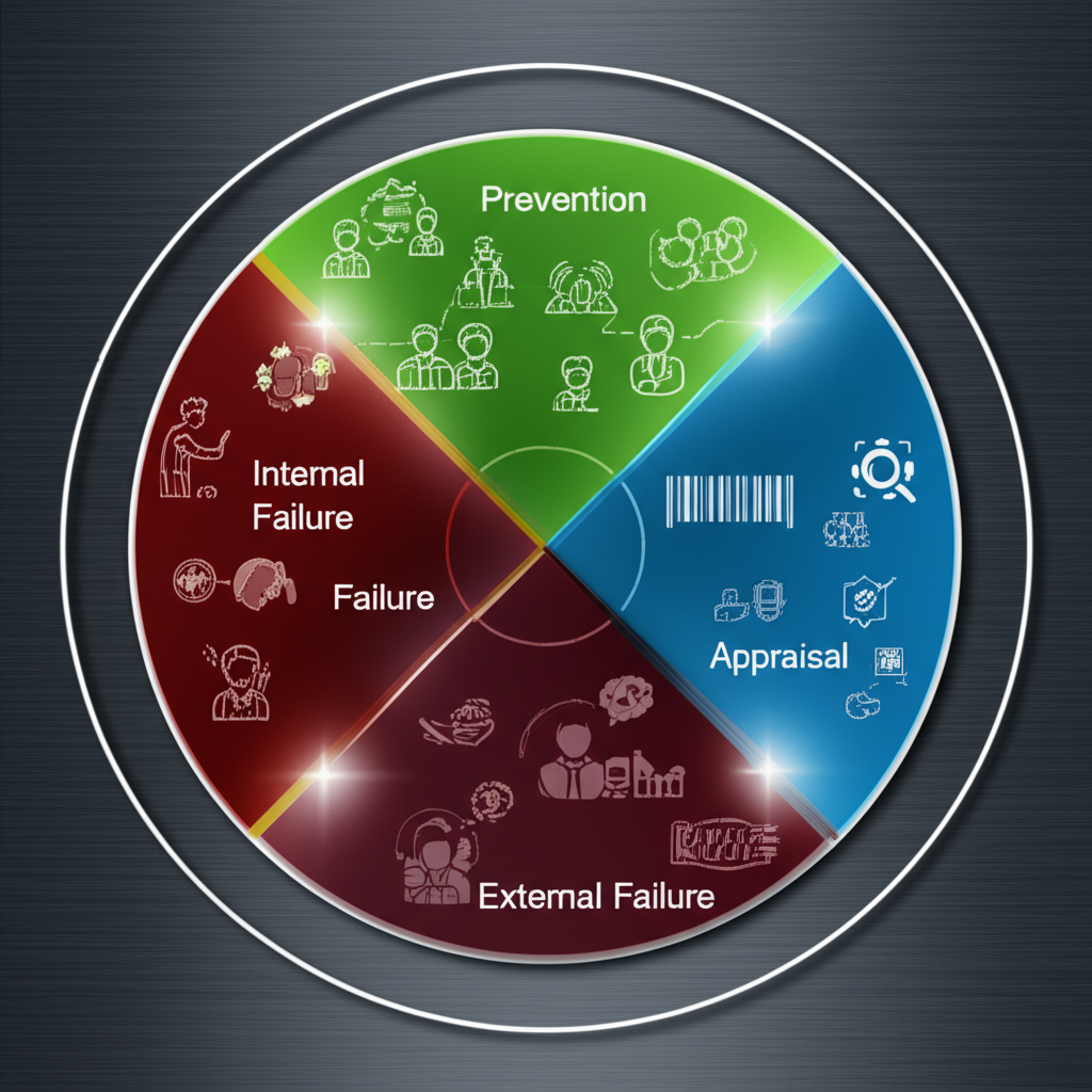 a diagram breaking down the four primary components of quality costs in manufacturing