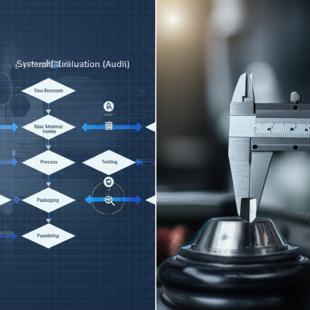 a diagram comparing the broad process focus of an audit versus the narrow product focus of an inspection