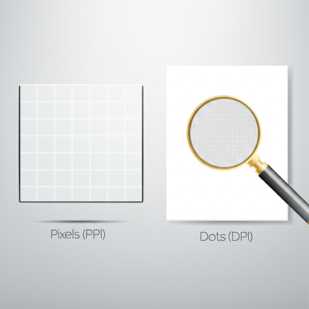 a diagram explaining the difference between digital pixels ppi and print dots dpi