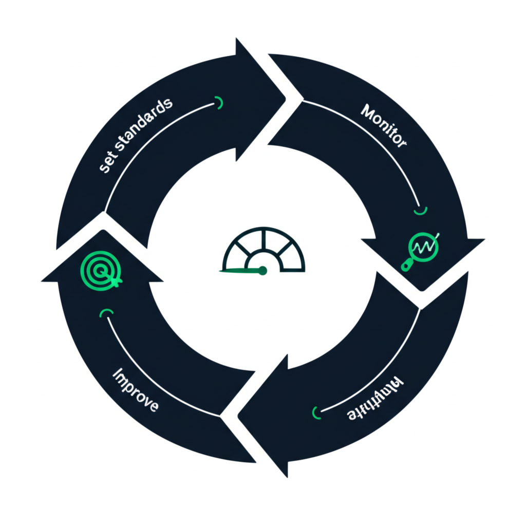 a diagram of the continuous improvement cycle inherent in a quality control system