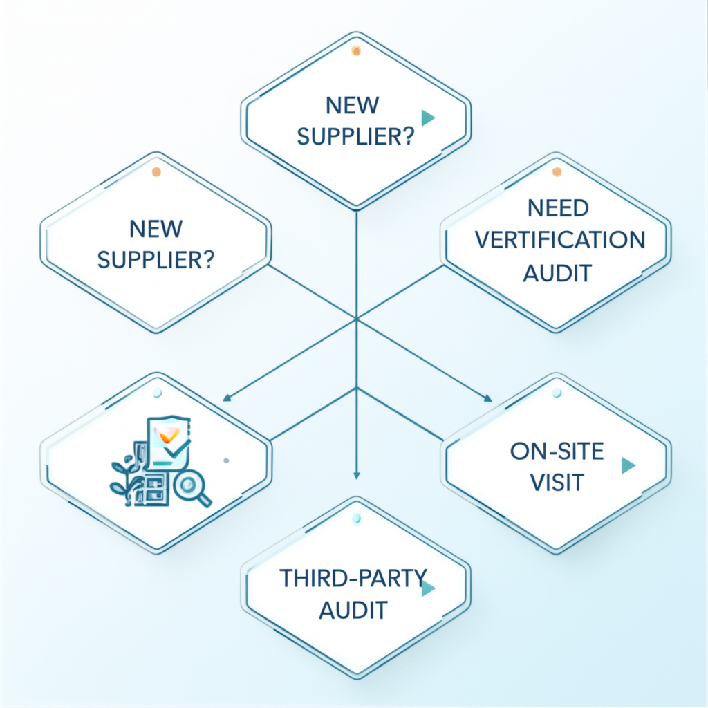 a flowchart illustrating the decision making process for selecting a factory audit or a direct on site visit