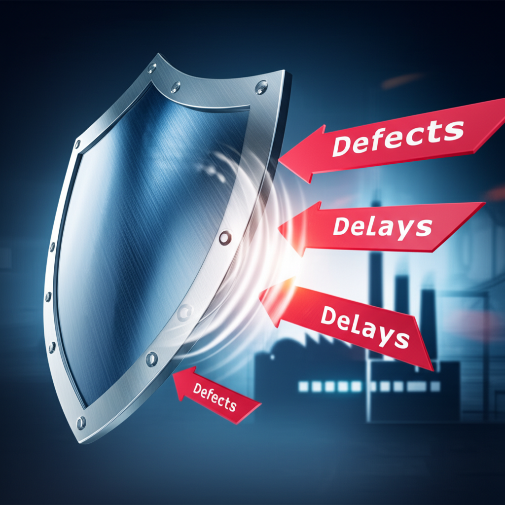 a shield protecting a factory from risks symbolizing the benefits of a ppi
