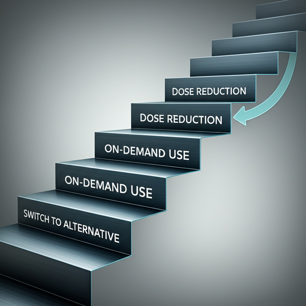 a visual metaphor for the stepped approach to safely reducing or stopping proton pump inhibitor medication
