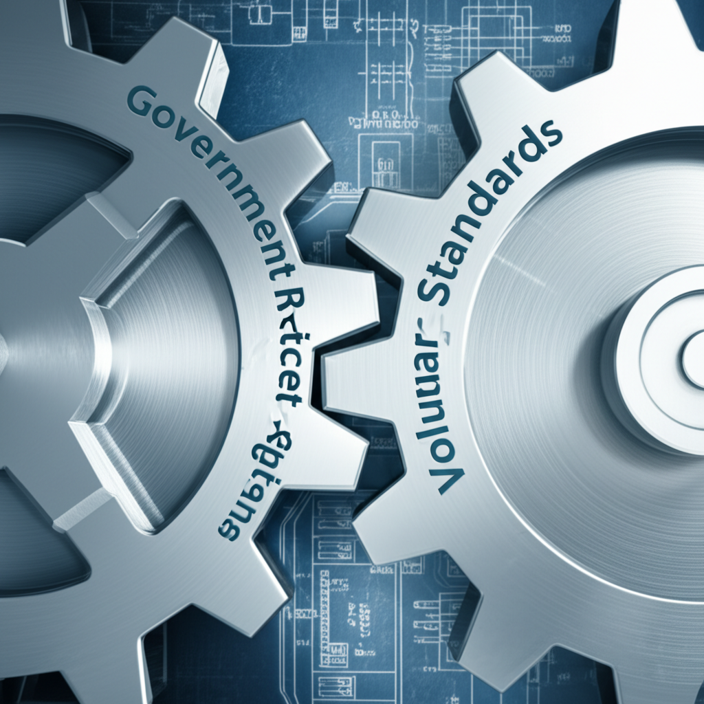 a visual metaphor showing how mandatory government regulations and voluntary standards work together