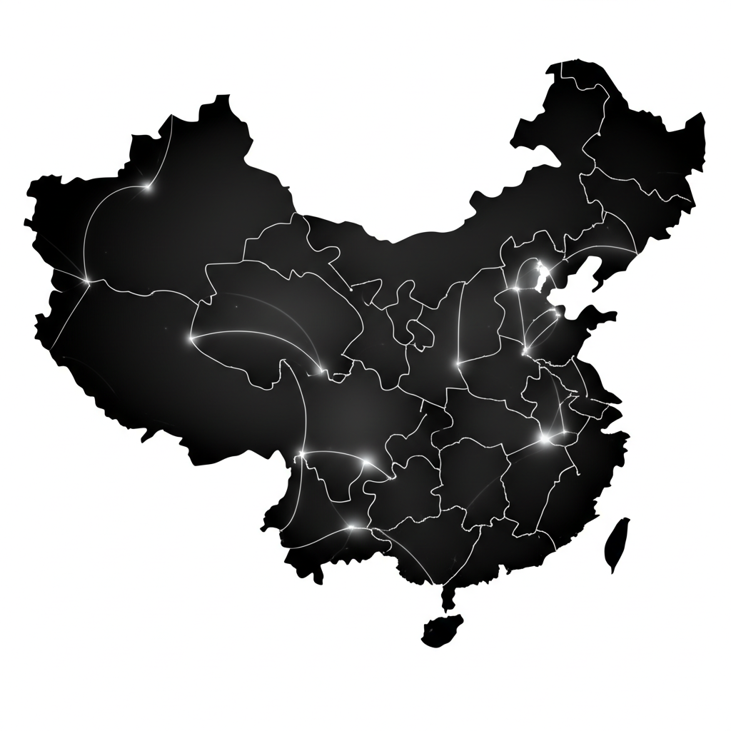 abstract map showing the network of product testing lab locations in chinas manufacturing hubs