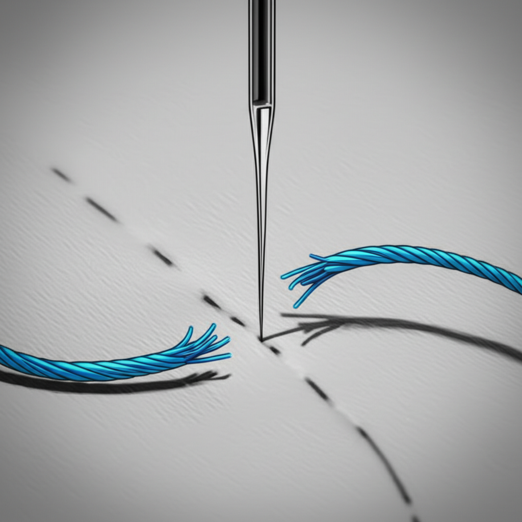 abstract representation of a sewing defect such as a broken stitch during garment assembly