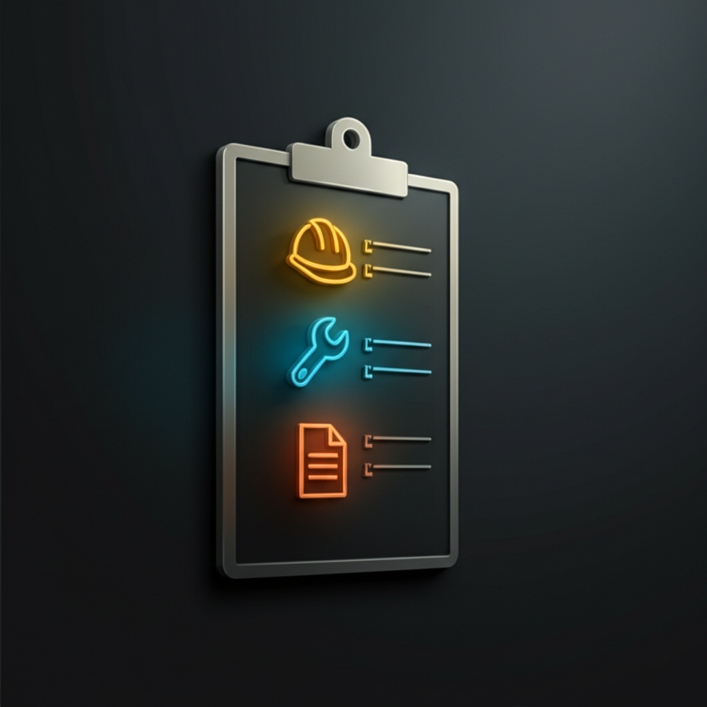 abstract visual representing a factory audit checklist with key inspection points