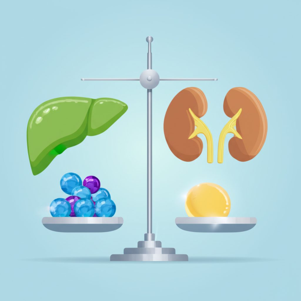 an abstract diagram showing the balance of liver and kidney function representing a comprehensive metabolic panel