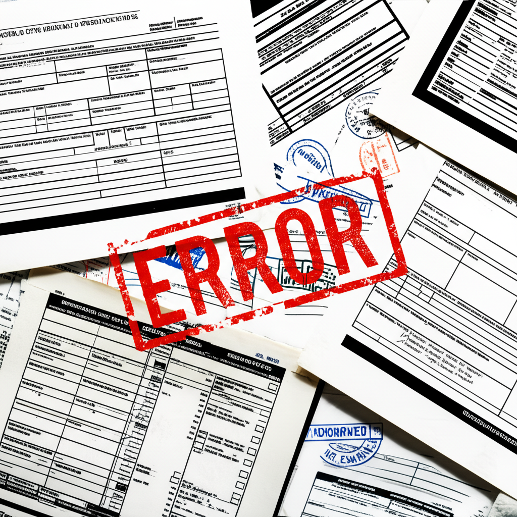 an abstract illustration of documentation errors causing customs and inspection issues