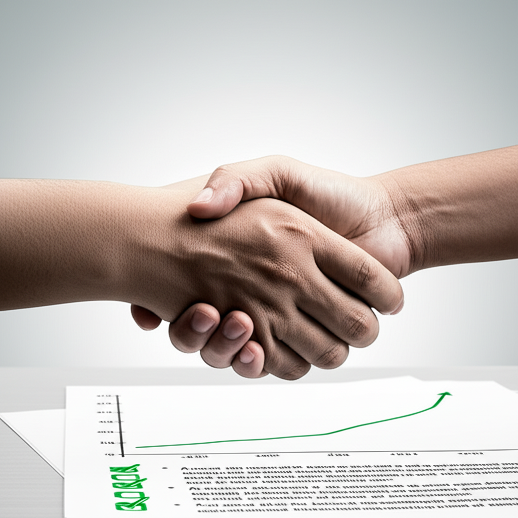 an abstract representation of a successful negotiation and corrective action plan with a supplier