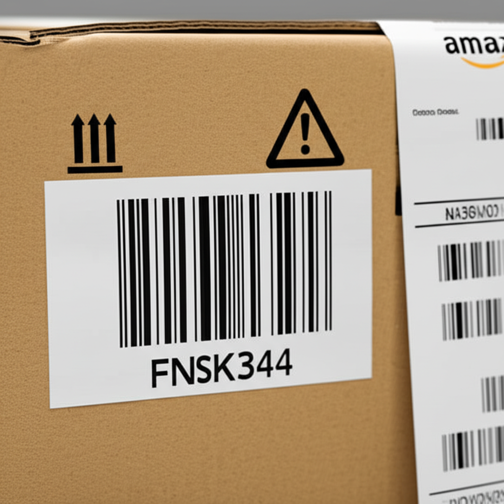 an illustration of essential fba labels including the fnsku and shipping barcodes