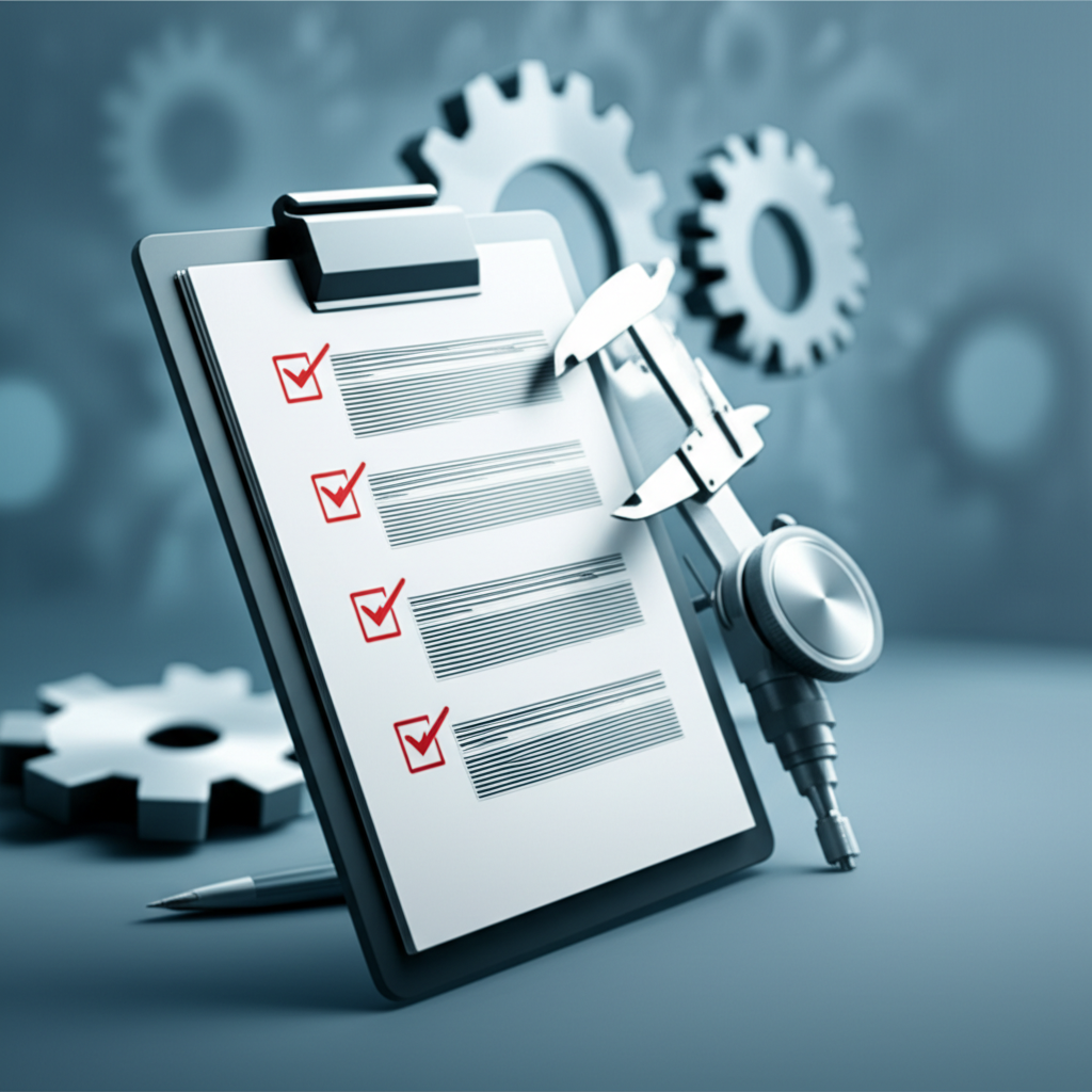 an illustration of the essential tools and methodical process behind a qc inspectors core duties