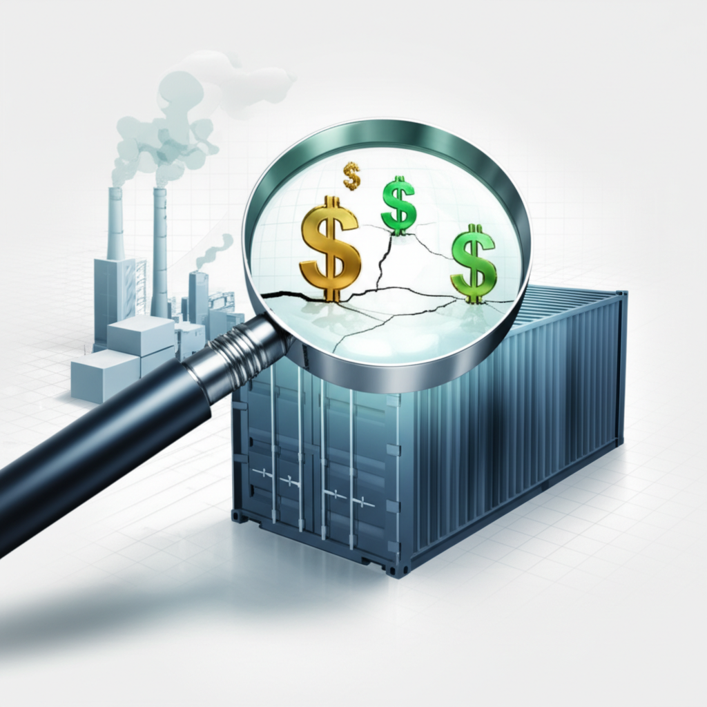 an illustration symbolizing the inspection and calculation of hidden costs in international sourcing