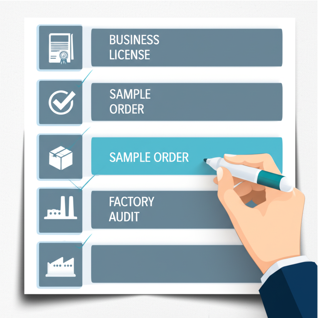 an infographic showing the essential steps in a checklist for vetting potential international suppliers