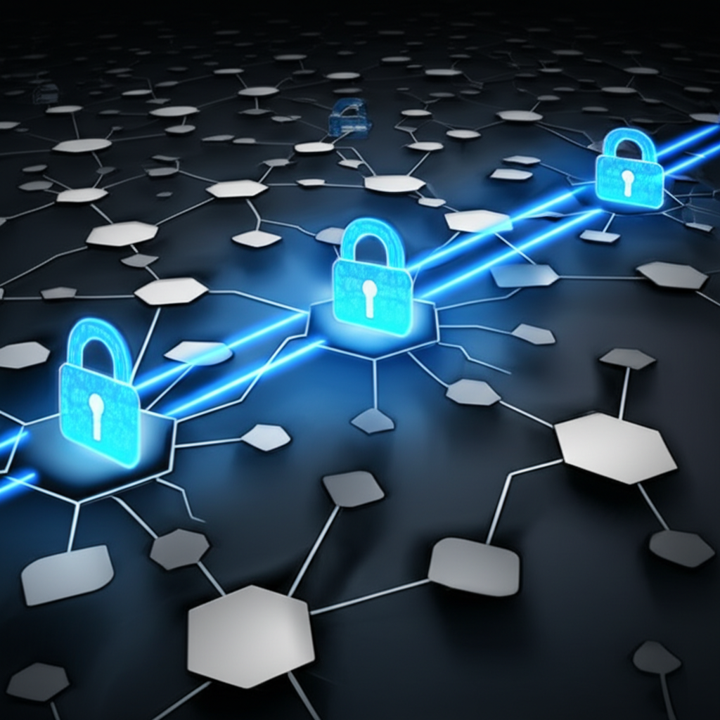 diagram illustrating a secure and vetted partnership within a complex supply chain