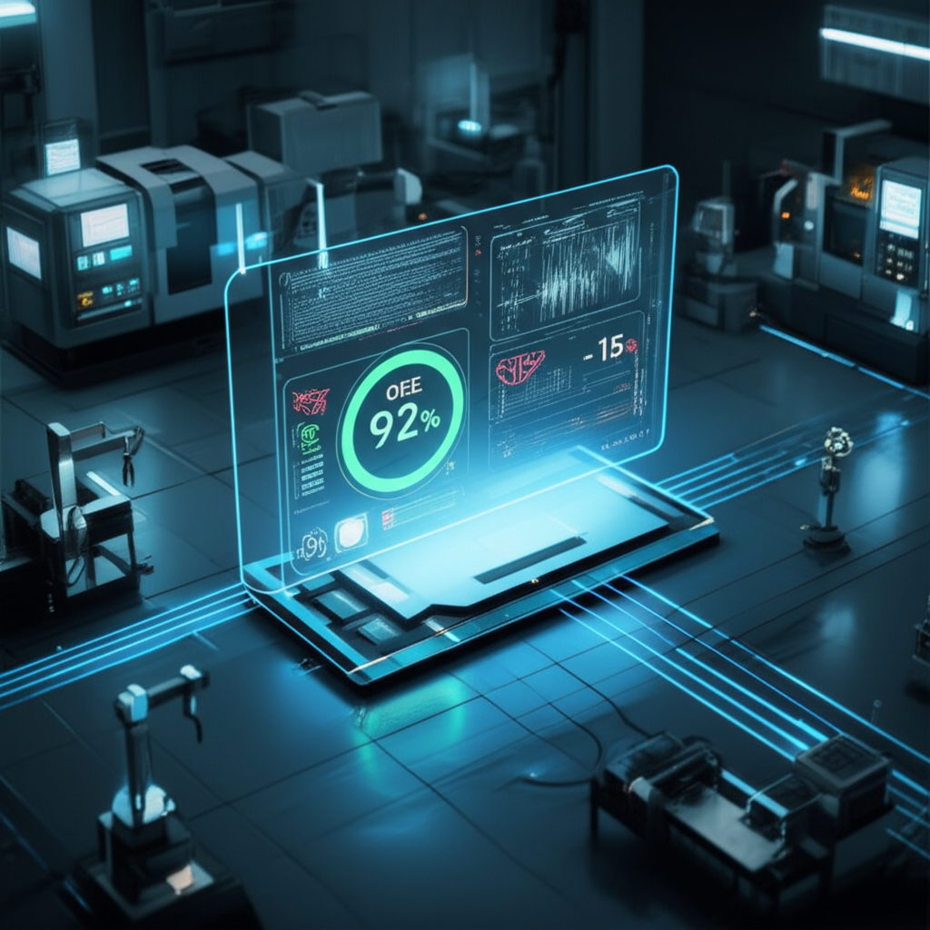 diagram illustrating real time data flow to a central production monitor in a factory