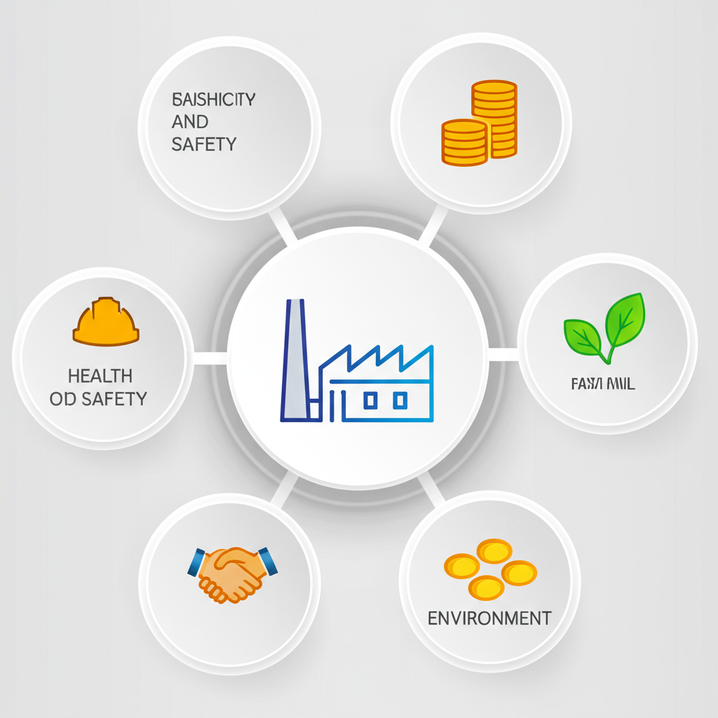 diagram illustrating the core pillars of a social compliance audit safety labor rights wages and environment