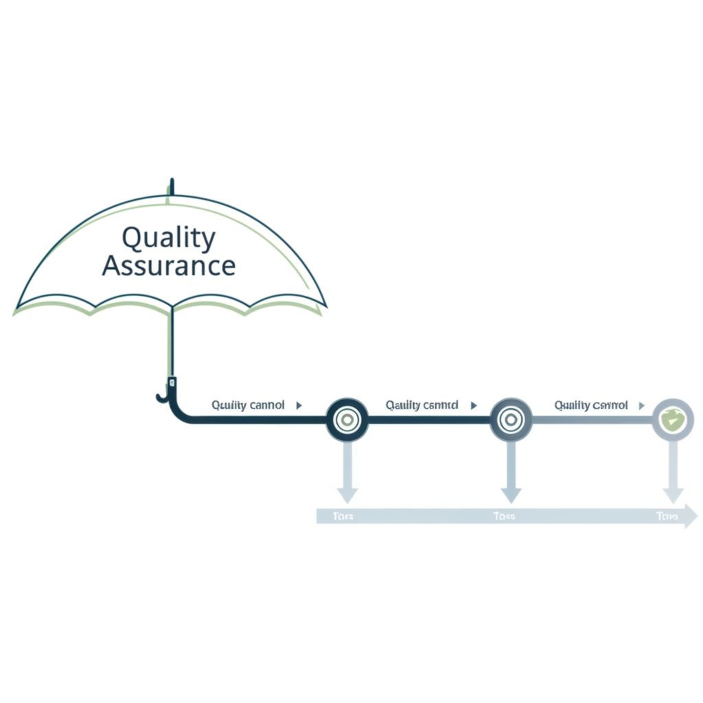 diagram showing quality assurance as an overall system and quality control as specific checkpoints within it