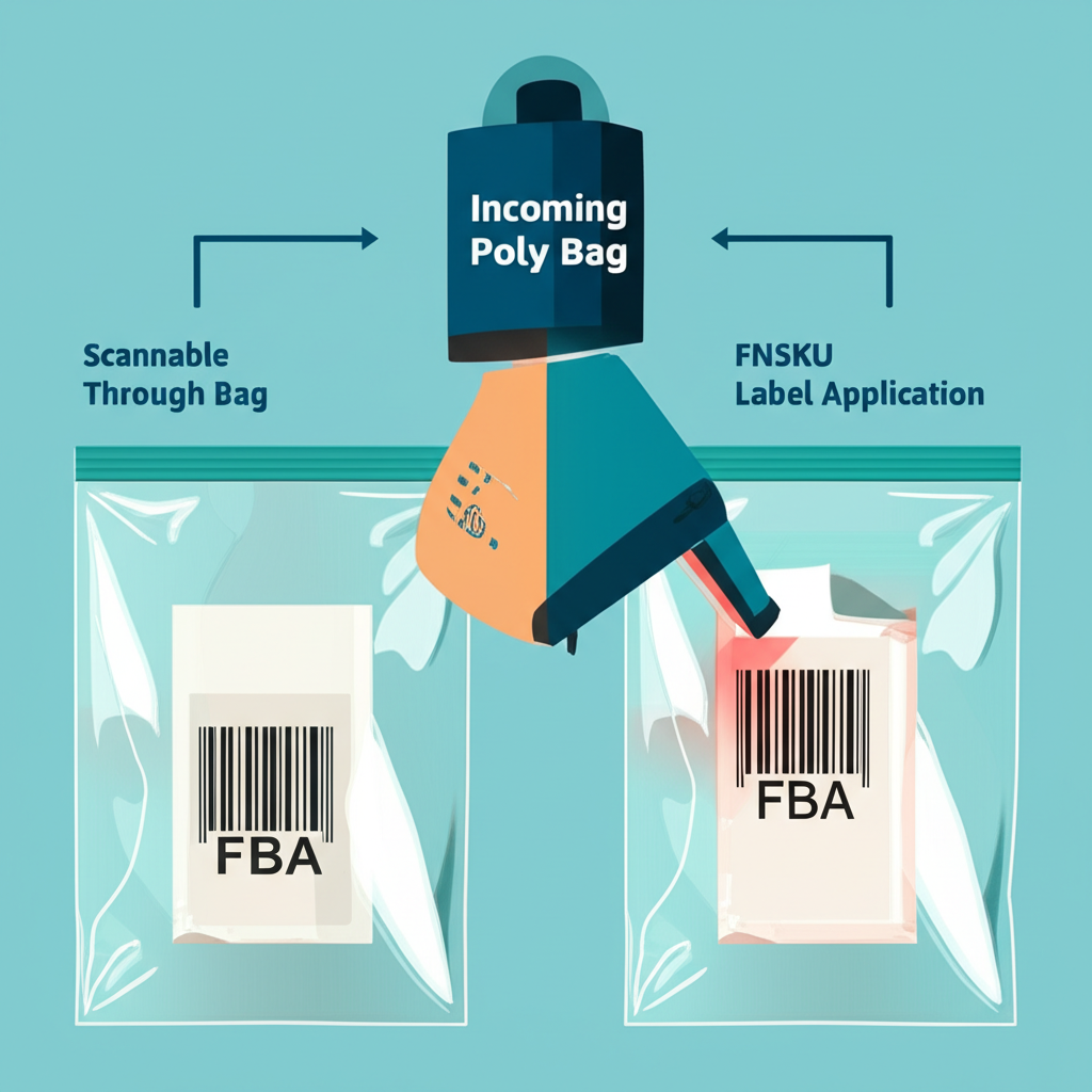 flowchart showing correct barcode labeling for fba poly bagged products