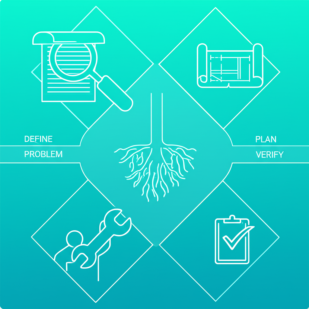 icons representing the five core steps of an effective corrective action plan for quality control
