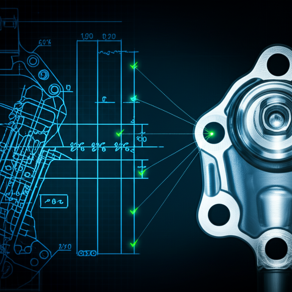 illustration of a first article inspection verifying a part against its design