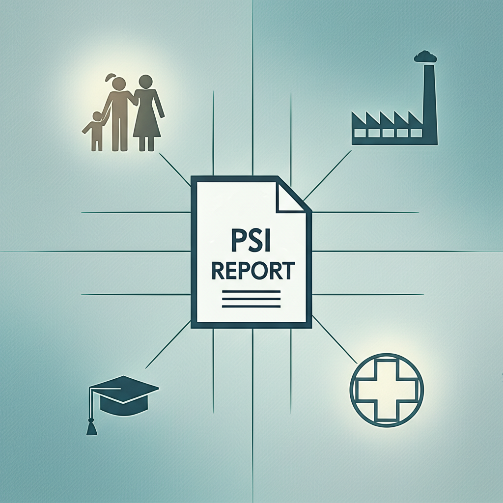 infographic illustrating the key components of a presentence investigation report from personal history to employment