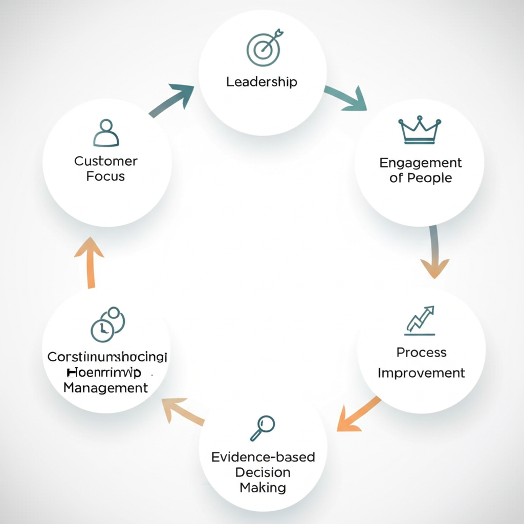 infographic illustrating the seven interconnected principles of a quality management system