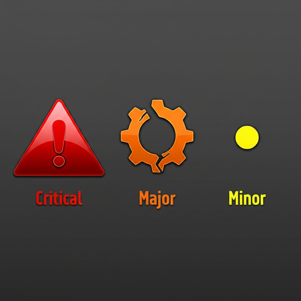 visual icons representing critical major and minor categories of product defects