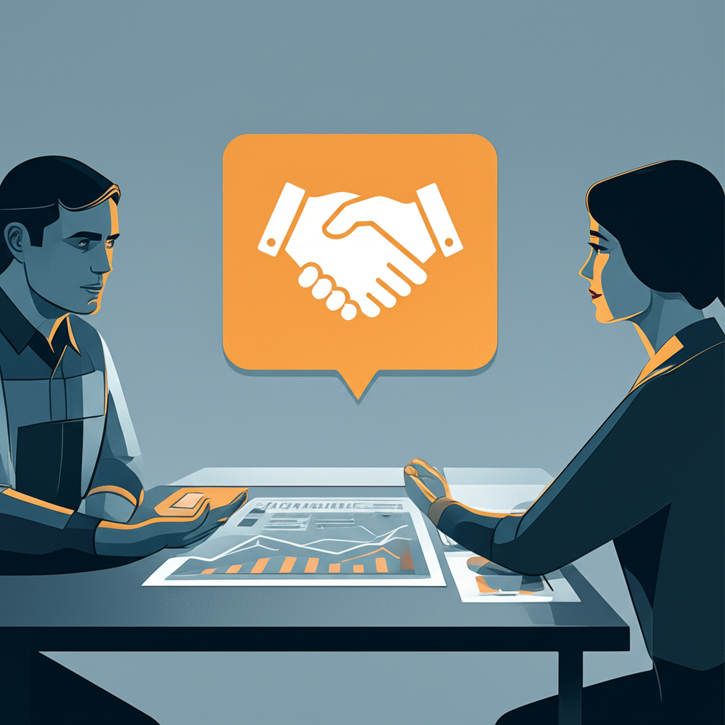 an illustration of a productive meeting about factory quality control findings emphasizing partnership