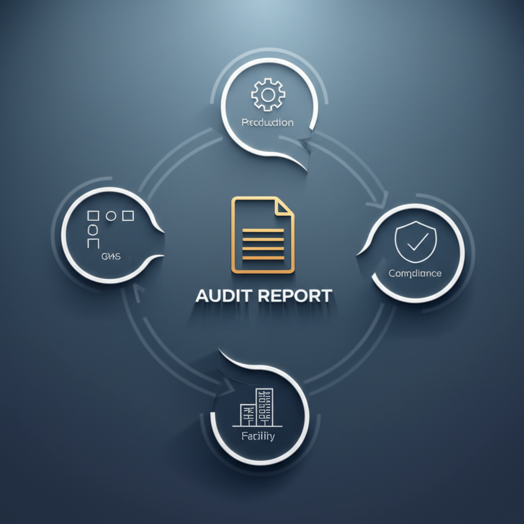 diagram illustrating the core components covered in a factory audit report