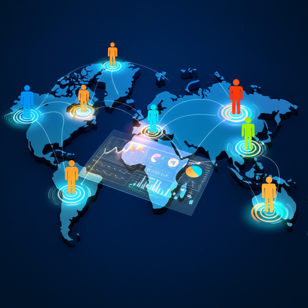 illustration of a global remote team collaborating on quality management through technology